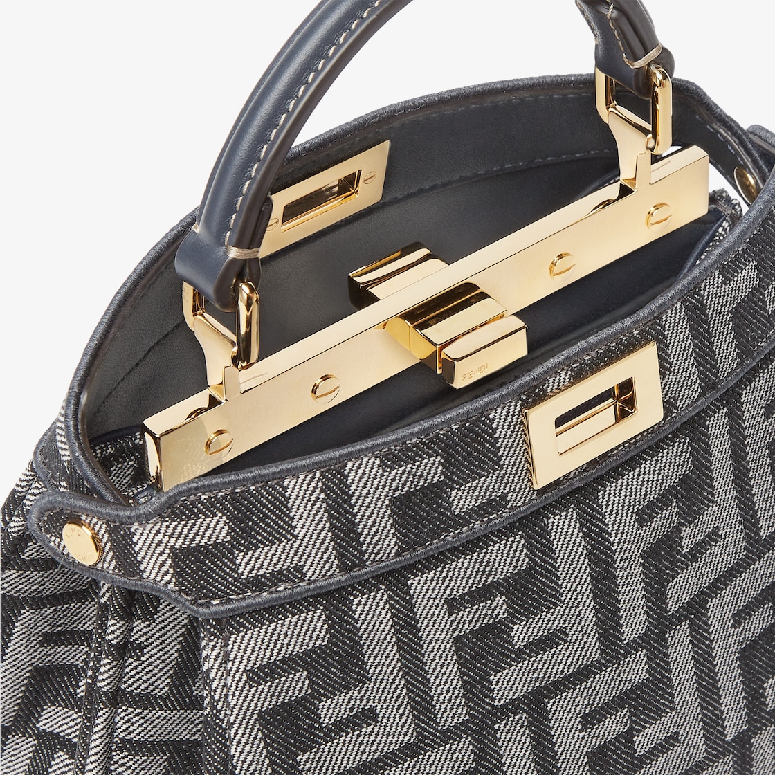 FENDI Peekaboo ISeeU Petite Dark blue denim-effect FF jacquard bag - Image 4